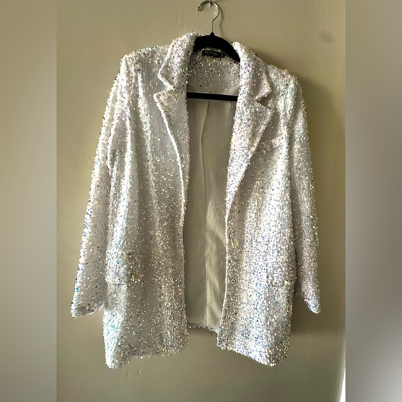 Nasty Gal Jackets & Blazers - Sequin Embellished White Jacket